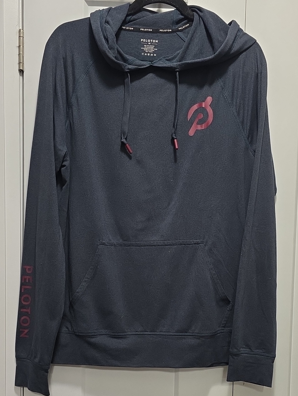 Peloton Men's Dark Navy Hoodie with Maroon Logo